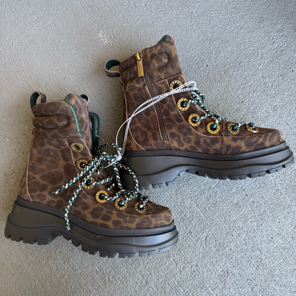 Kurt Geiger Kensington Leopard Print Suede Hiker Booties Sz 38 (US 7.5) NWOB - Picture 7 of 13